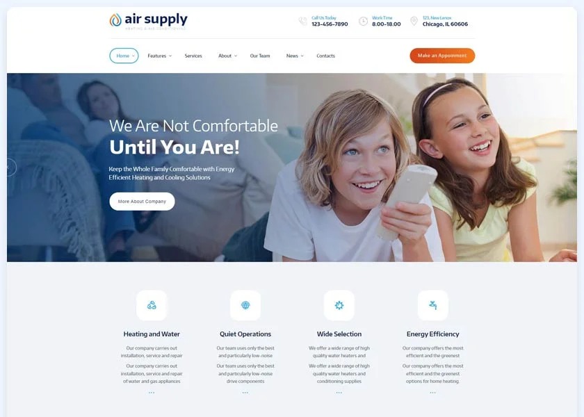 Air Supply HVAC website preview — Chicago heating and cooling services
